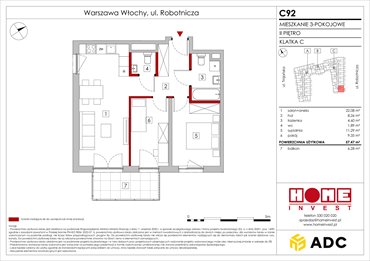 rzut mieszkanie na sprzedaż 57m2 mieszkanie Warszawa, Włochy, ul. Robotnicza 11/13