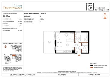 rzut mieszkanie na sprzedaż 45m2 mieszkanie Kraków, Bieżanów, Drożdżowa