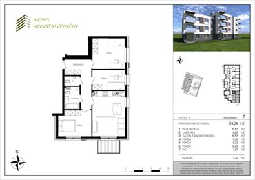 rzut mieszkanie na sprzedaż 70m2 mieszkanie Konstantynów Łódzki, Kosynierów 10 B