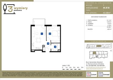 rzut mieszkanie na sprzedaż 44m2 mieszkanie Kraków, Bronowice Wielkie, Stelmachów