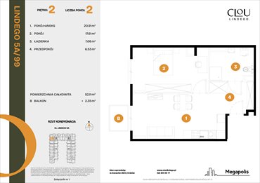 rzut mieszkanie na sprzedaż 52m2 mieszkanie Kraków, Lindego 5a
