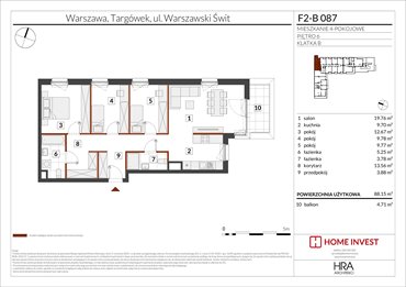 rzut mieszkanie na sprzedaż 88m2 mieszkanie Warszawa, ul. Warszawski Świt