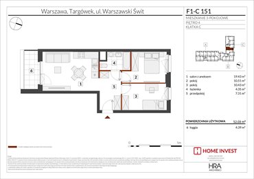 rzut mieszkanie na sprzedaż 52m2 mieszkanie Warszawa, ul. Warszawski Świt