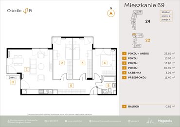 rzut mieszkanie na sprzedaż 82m2 mieszkanie Kraków, Rzemieślnicza 22-24