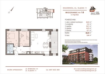 rzut mieszkanie na sprzedaż 60m2 mieszkanie Kołobrzeg, Śląska 11