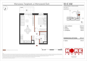 rzut mieszkanie na sprzedaż 41m2 mieszkanie Warszawa, Targówek, ul. Warszawski Świt