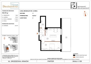 rzut mieszkanie na sprzedaż 53m2 mieszkanie Kraków, Bieżanów, Drożdżowa