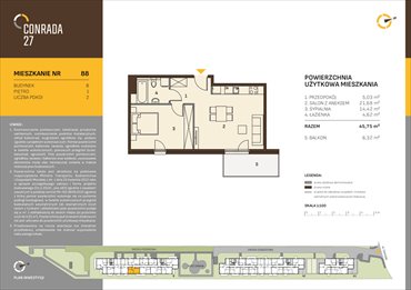 rzut mieszkanie na sprzedaż 46m2 mieszkanie Kraków, Prądnik Biały, Conrada 27