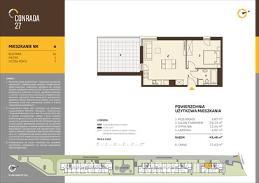 rzut mieszkanie na sprzedaż 43m2 mieszkanie Kraków, Prądnik Biały, Conrada 27