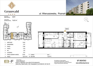 rzut mieszkanie na sprzedaż 76m2 mieszkanie Poznań, Grunwald, Wieruszowska 8