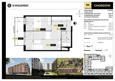 rzut mieszkanie na sprzedaż 43m2 mieszkanie Chorzów, 3 Maja 94'