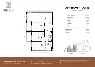 rzut mieszkanie na sprzedaż 74m2 mieszkanie Jelenia Góra, POZNAŃSKA 4