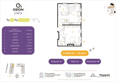 rzut mieszkanie na sprzedaż 76m2 mieszkanie Kraków, Schillinga 2-4