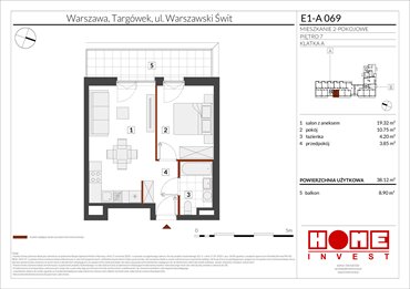 rzut mieszkanie na sprzedaż 38m2 mieszkanie Warszawa, Targówek, ul. Warszawski Świt