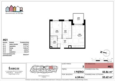 rzut mieszkanie na sprzedaż 54m2 mieszkanie Rumia, Kosynierów 9