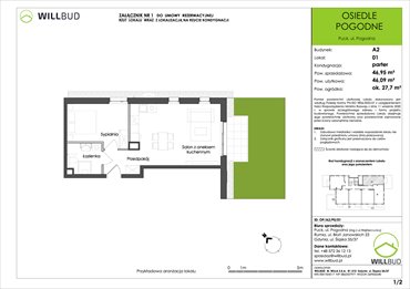 rzut mieszkanie na sprzedaż 46m2 mieszkanie Puck, Pogodna