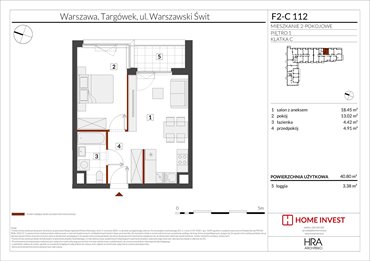 rzut mieszkanie na sprzedaż 41m2 mieszkanie Warszawa, ul. Warszawski Świt