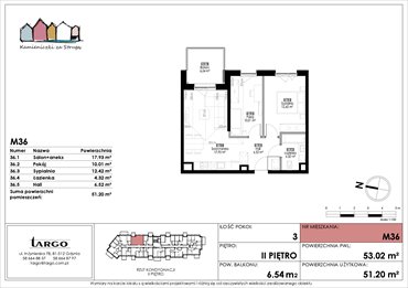 rzut mieszkanie na sprzedaż 51m2 mieszkanie Rumia, Kosynierów 9