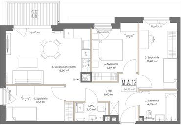 rzut mieszkanie na sprzedaż 65m2 mieszkanie Gdańsk, Osowa, Izydy