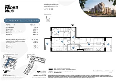 rzut mieszkanie na sprzedaż 58m2 mieszkanie Wrocław, Kleczków, ul. Czochralskiego/ Miłosza