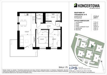 rzut mieszkanie na sprzedaż 58m2 mieszkanie Lublin, Czechów Północny, Koncertowa