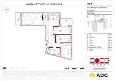 rzut mieszkanie na sprzedaż 73m2 mieszkanie Warszawa, Włochy, ul. Robotnicza 11/13