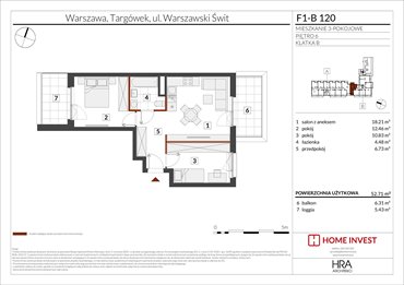 rzut mieszkanie na sprzedaż 53m2 mieszkanie Warszawa, ul. Warszawski Świt