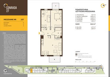 rzut mieszkanie na sprzedaż 65m2 mieszkanie Kraków, Prądnik Biały, Conrada 27