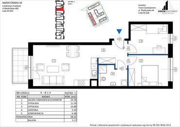 rzut mieszkanie na sprzedaż 59m2 mieszkanie Łódź, Retkinia, Maratońska 49C