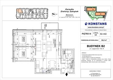 rzut mieszkanie na sprzedaż 64m2 mieszkanie Wołomin, Legionów 142A i 144