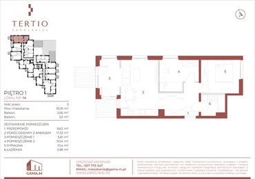 rzut mieszkanie na sprzedaż 55m2 mieszkanie Kraków, Bronowice, Gabrieli Zapolskiej 21
