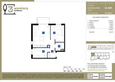 rzut mieszkanie na sprzedaż 58m2 mieszkanie Kraków, Bronowice Wielkie, Stelmachów