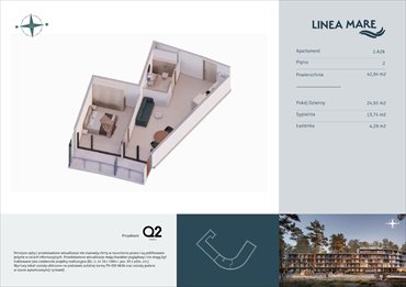 rzut mieszkanie na sprzedaż 43m2 mieszkanie Pobierowo, Karola Borka 6