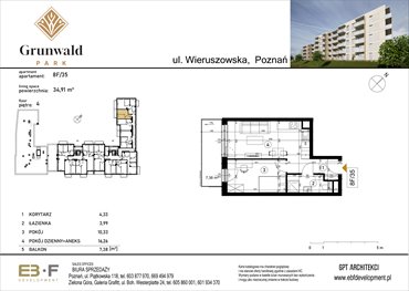 rzut mieszkanie na sprzedaż 35m2 mieszkanie Poznań, Grunwald, Wieruszowska 8