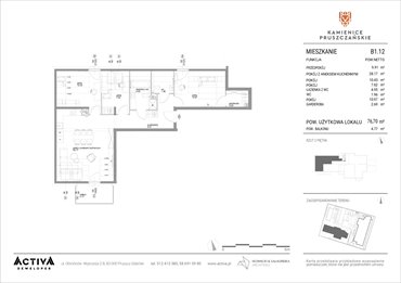 rzut mieszkanie na sprzedaż 77m2 mieszkanie Pruszcz Gdański, ul. Grunwaldzka 71B, 71C