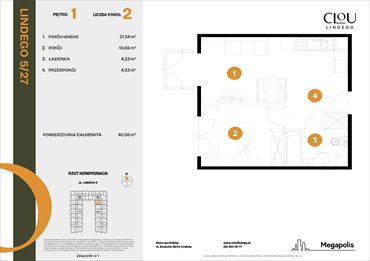 rzut mieszkanie na sprzedaż 41m2 mieszkanie Kraków, Lindego 5