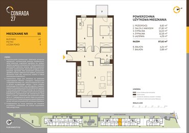 rzut mieszkanie na sprzedaż 68m2 mieszkanie Kraków, Prądnik Biały, Conrada 27