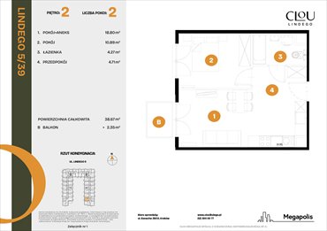 rzut mieszkanie na sprzedaż 39m2 mieszkanie Kraków, Lindego 5