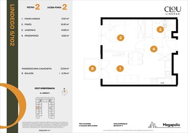rzut mieszkanie na sprzedaż 38m2 mieszkanie Kraków, Lindego 5
