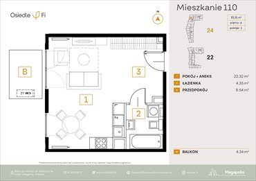 rzut mieszkanie na sprzedaż 33m2 mieszkanie Kraków, Rzemieślnicza 22-24
