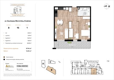rzut mieszkanie na sprzedaż 57m2 mieszkanie Kraków, Wzgórza Krzesławickie, Gustawa Morcinka