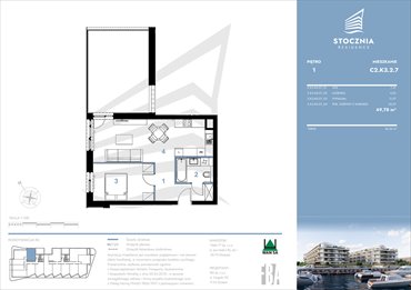 rzut mieszkanie na sprzedaż 50m2 mieszkanie Radziwie, ul. Popłacińska 42
