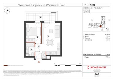 rzut mieszkanie na sprzedaż 37m2 mieszkanie Warszawa, ul. Warszawski Świt