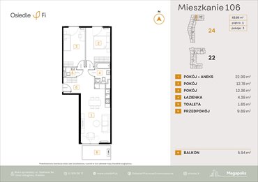 rzut mieszkanie na sprzedaż 64m2 mieszkanie Kraków, Rzemieślnicza 22-24