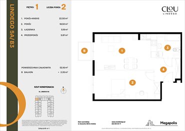 rzut mieszkanie na sprzedaż 52m2 mieszkanie Kraków, Lindego 5a