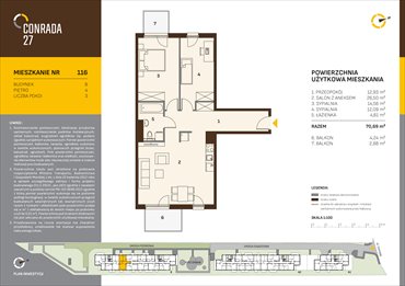 rzut mieszkanie na sprzedaż 71m2 mieszkanie Kraków, Prądnik Biały, Conrada 27