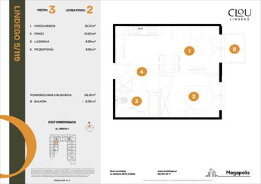 rzut mieszkanie na sprzedaż 38m2 mieszkanie Kraków, Lindego 5