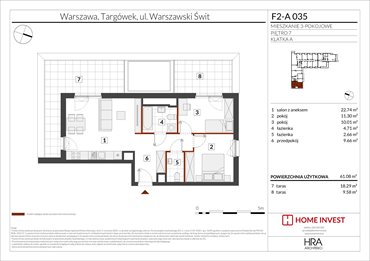 rzut mieszkanie na sprzedaż 61m2 mieszkanie Warszawa, ul. Warszawski Świt