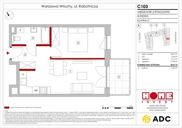 rzut mieszkanie na sprzedaż 38m2 mieszkanie Warszawa, Włochy, ul. Robotnicza 11/13