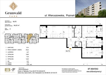 rzut mieszkanie na sprzedaż 85m2 mieszkanie Poznań, Grunwald, Wieruszowska 8